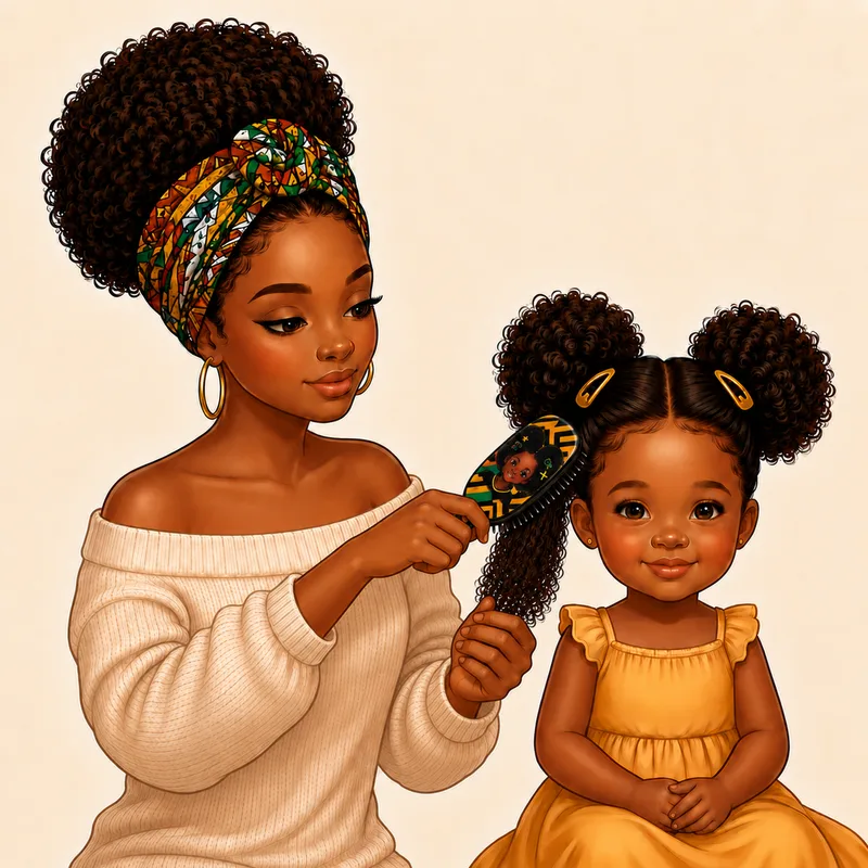 A mother holding a section of hair steady above the brush so the scalp is not pulled