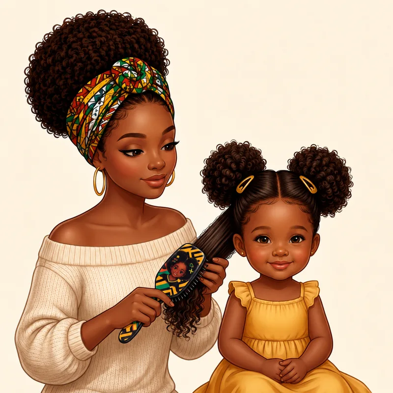 A little girl's hair parted into two clipped puffs, ready to work through one section at a time